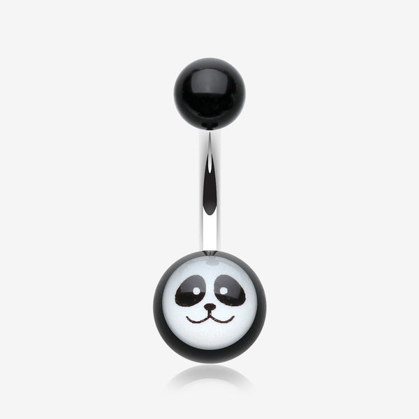 Panda Face Acrylic Logo Belly Button Ring-Black