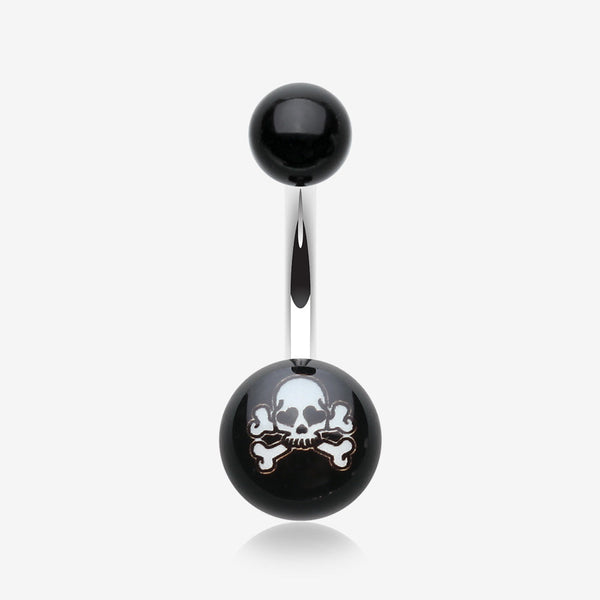 Pirate Skull Acrylic Logo Belly Button Ring-Black