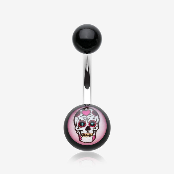 Sugar Skull Acrylic Logo Belly Button Ring-Pink/Fuchsia