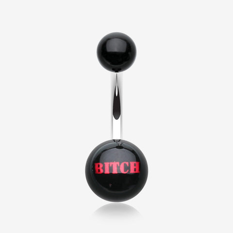 BITCH' Acrylic Logo Belly Button Ring-Black