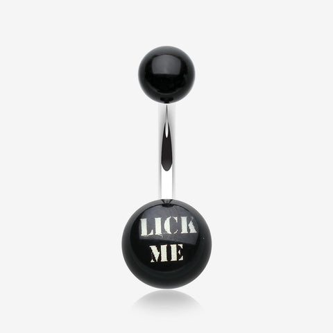 LICK ME' Acrylic Logo Belly Button Ring-Black