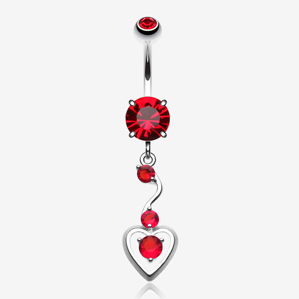 Dainty Dangled Heart Belly Button Ring-Red