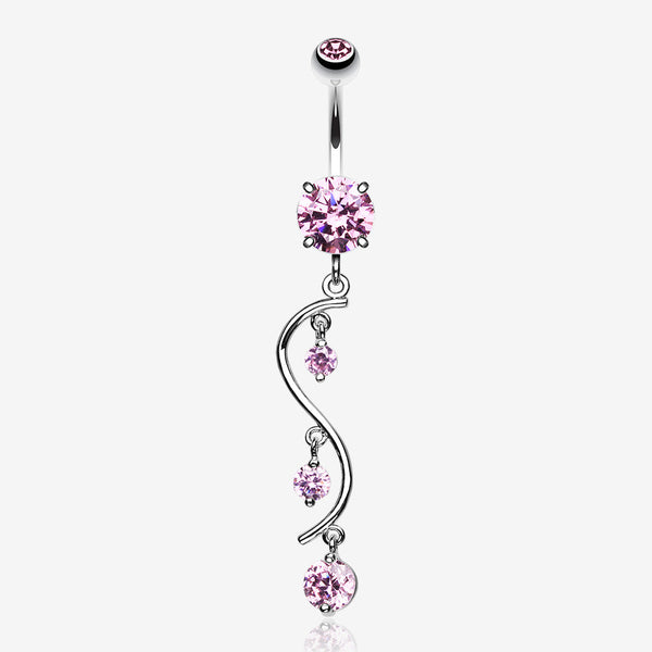Vine Swirl Sparkle Belly Ring-Pink