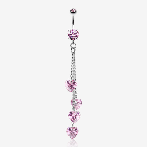 Heart Crystal Drops Belly Ring-Pink