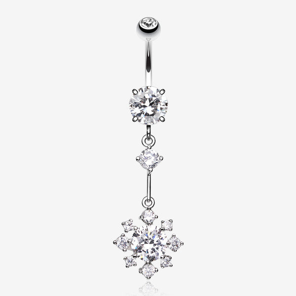 Snowflake Flower Sparkle Belly Ring-Clear Gem