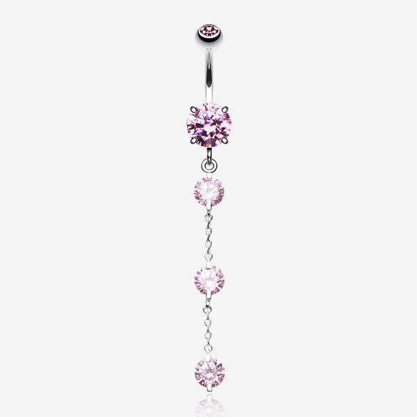 Triple Crystal Droplets Belly Button Ring-Pink