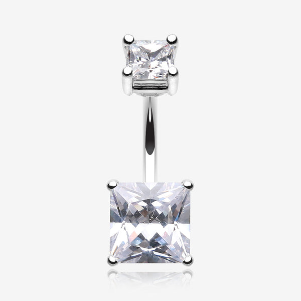 Classic Square Prong Set Gem Belly Button Ring-Clear Gem
