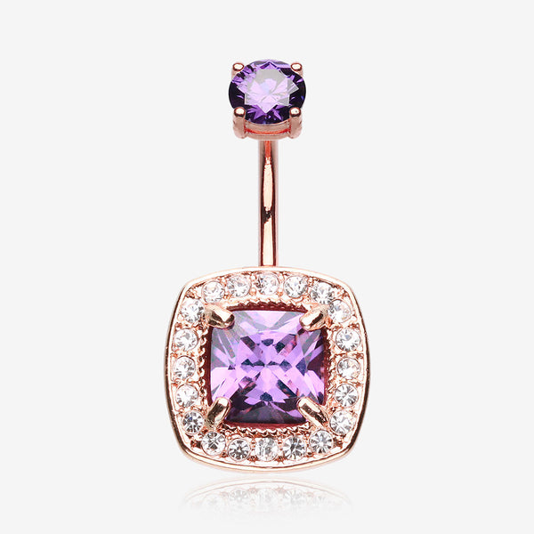Rose Gold Sparkle Essentia Belly Button Ring-Purple/Clear