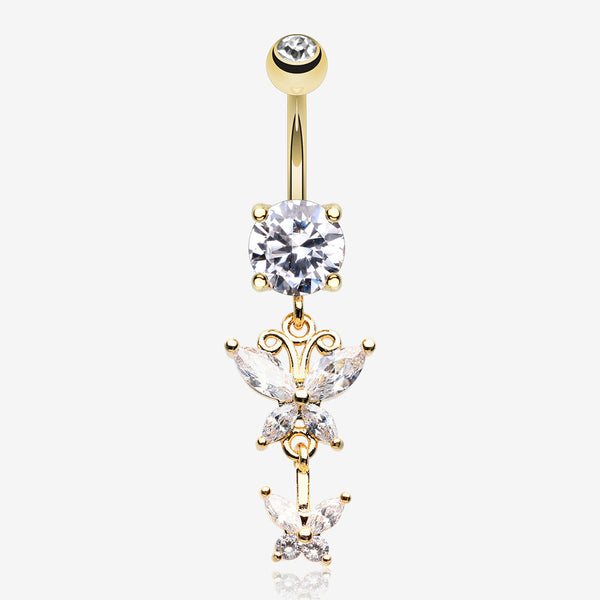 Golden Butterfly Besties Belly Button Ring-Clear Gem