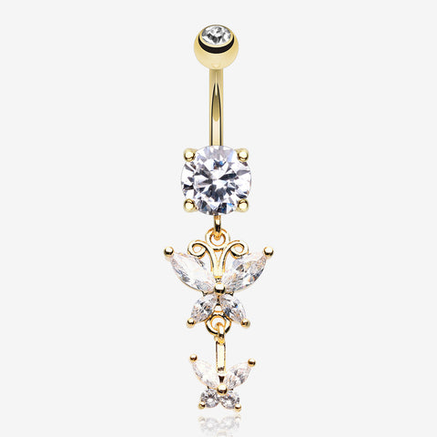 Golden Butterfly Besties Belly Button Ring-Clear Gem