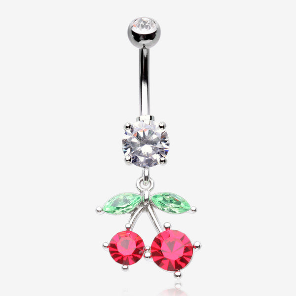 Luscious Cherry Sparkle Belly Button Ring-Clear Gem/Red