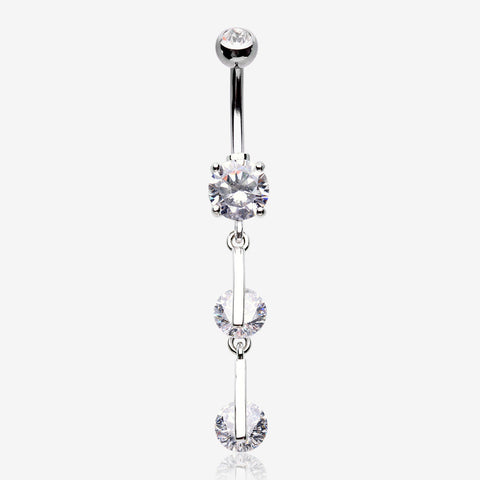Glistening Sparkle Gem Droplets Belly Button Ring-Clear Gem