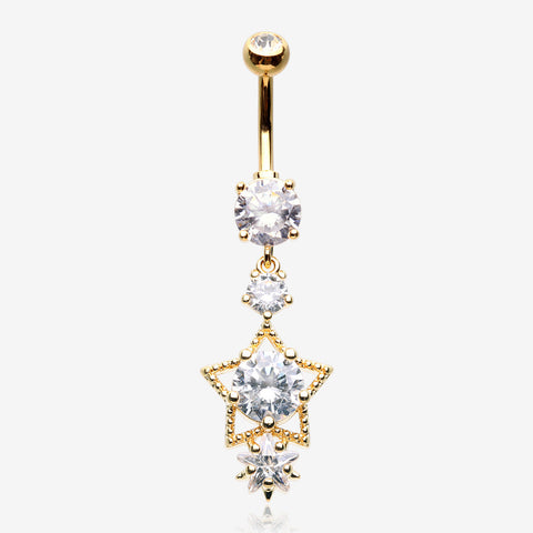 Golden Star Sparkle Shine Belly Button Ring-Clear Gem