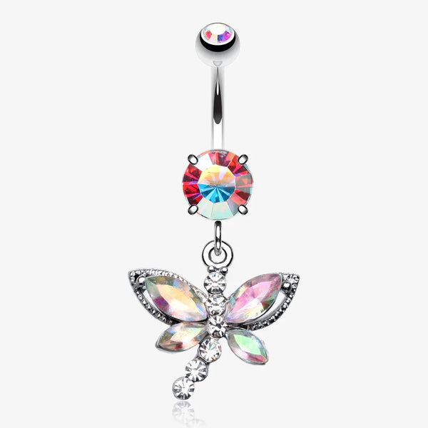 Dragonfly Glam Belly Ring-Aurora Borealis