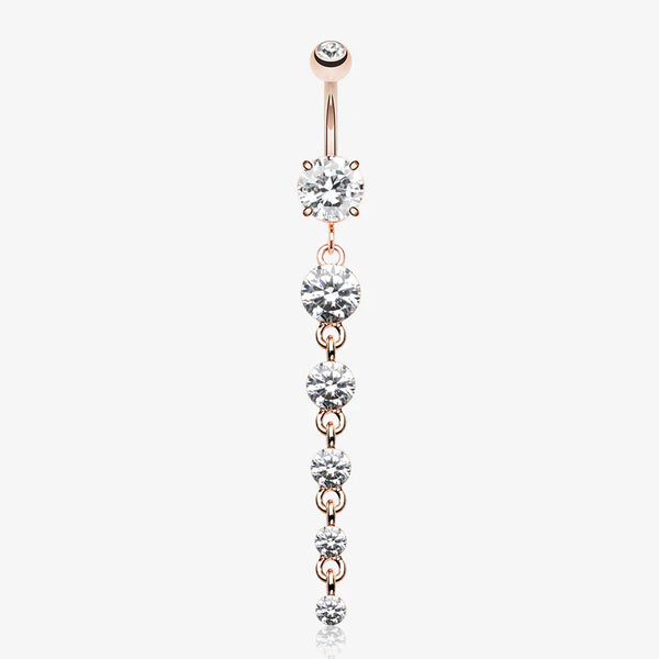 Rose Gold Crystalline Droplets Fall Belly Button Ring-Clear Gem