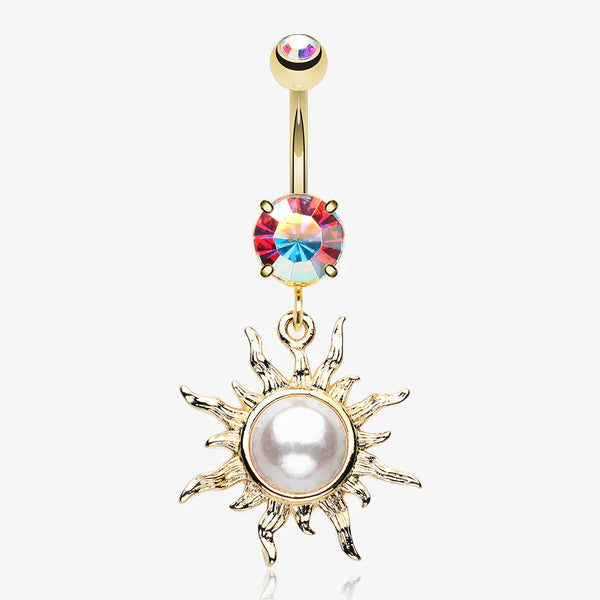 Golden Blazing Sun Belly Button Ring-Aurora Borealis