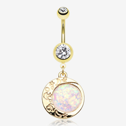 Golden Opal Eclipse Moonshine Belly Button Ring-Clear Gem/White
