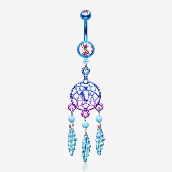 Colorline Beaded Dreamcatcher Belly Button Ring-Blue/Light Purple
