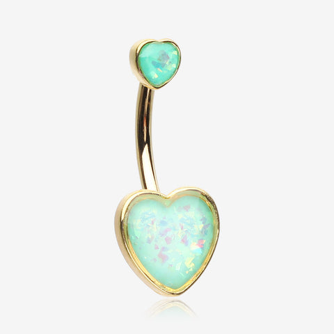 Golden Opalescent Sparkle Heart Belly Button Ring-Mint Green