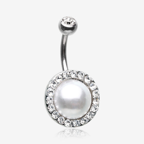 Pearlescent Sparkle Elegance Belly Button Ring-Clear Gem