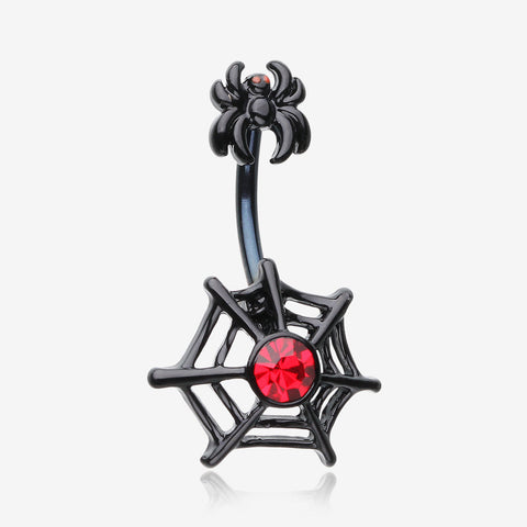 Black Widow Spider Web Belly Button Ring-Black/Red
