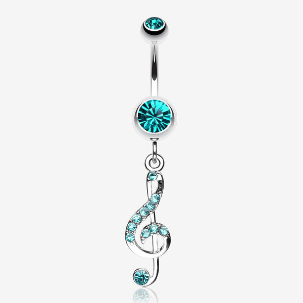 G Clef Music Note Sparkle Belly Ring-Teal