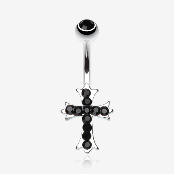 Cross Sparkle Belly Ring-Black