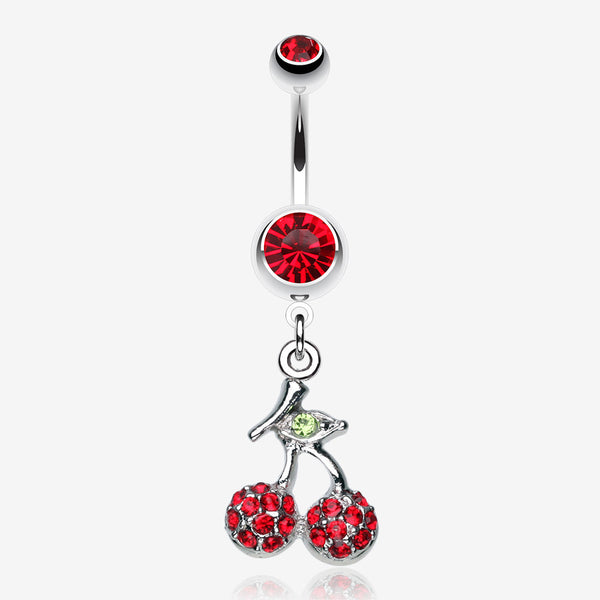 Shimmering Cherry Dangle Belly Ring-Red