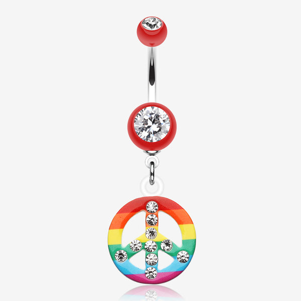 Rainbow Peace Dazzle Belly Button Ring-Red