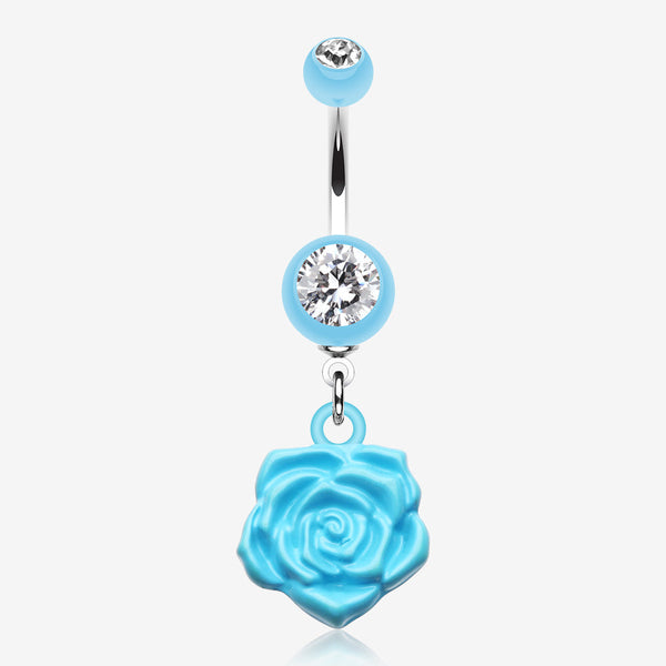 Immortal Rose Belly Button Ring-Light Blue