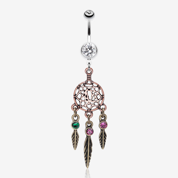 Majestic Elegance Dream Catcher Belly Ring-Clear Gem