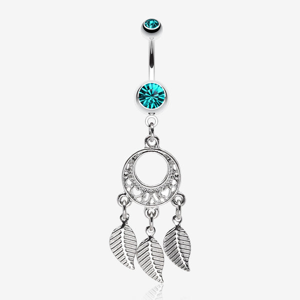Petit Heart Hoop Dream Catcher Belly Ring-Teal