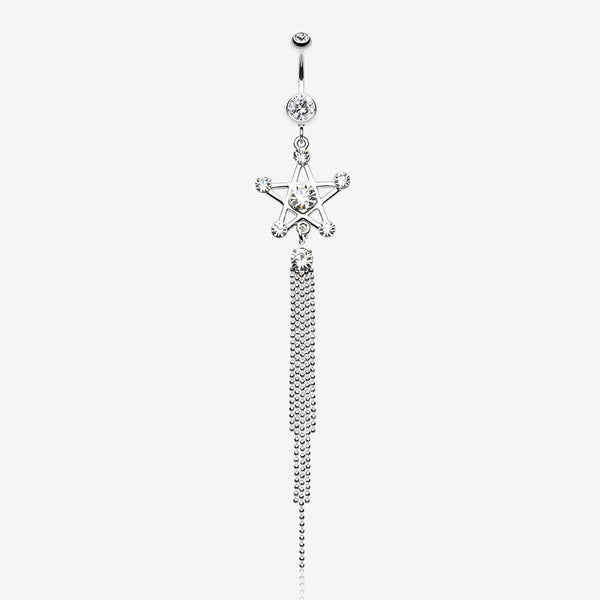 Bright Points Star Belly Button Ring-Clear Gem