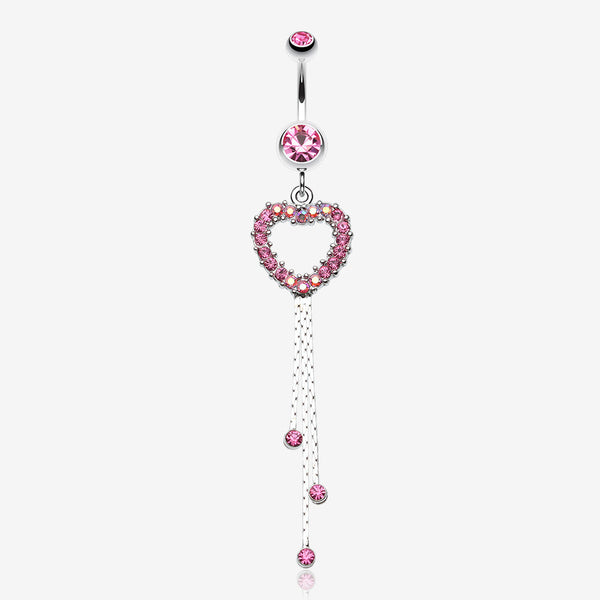 Classy Heart Cascading Belly Button Ring-Light Pink