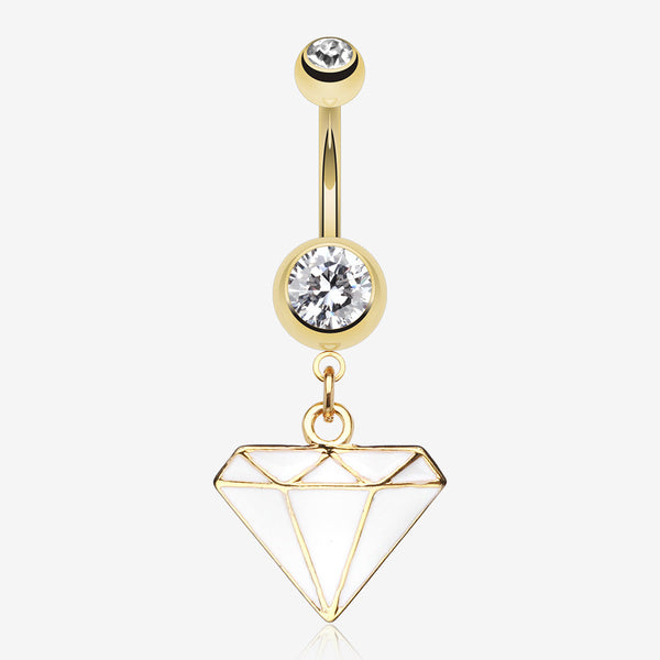 Golden Diamond Cut Belly Ring-White