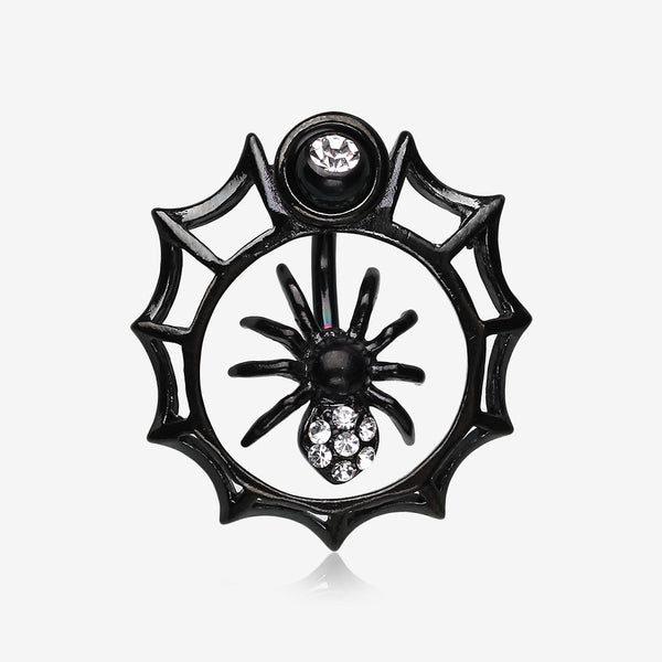 Spider in Web Sparkle Belly Ring-Black