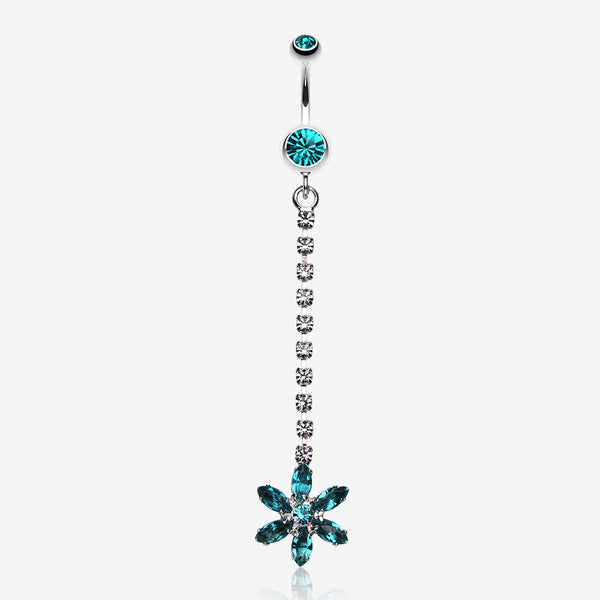 Flower Journey Gem Sparkle Belly Ring-Teal