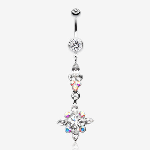 Dangling Shine Drops Belly Button Ring-Clear Gem