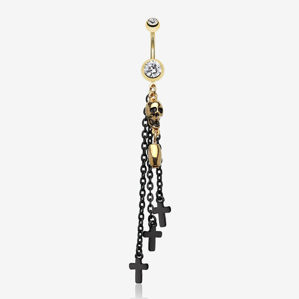Skull Bullet Cross Belly Ring-Clear Gem