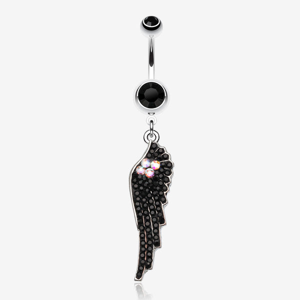 Jeweled Angel Wing Sparkle Belly Ring-Black