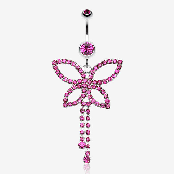 Classic Butterfly Sparkle Belly Ring-Fuchsia