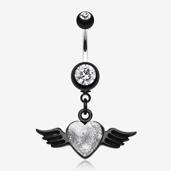 Dark Love Angel Belly Button Ring-Clear Gem