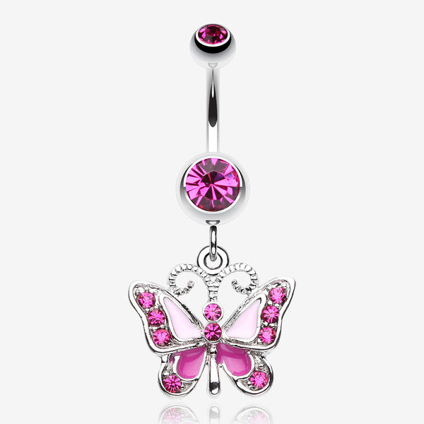 Butterfly Delight Belly Button Ring-Fuchsia