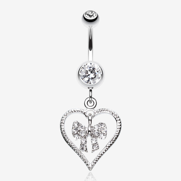 Glam Bow-Tie in Heart Belly Button Ring-Clear Gem