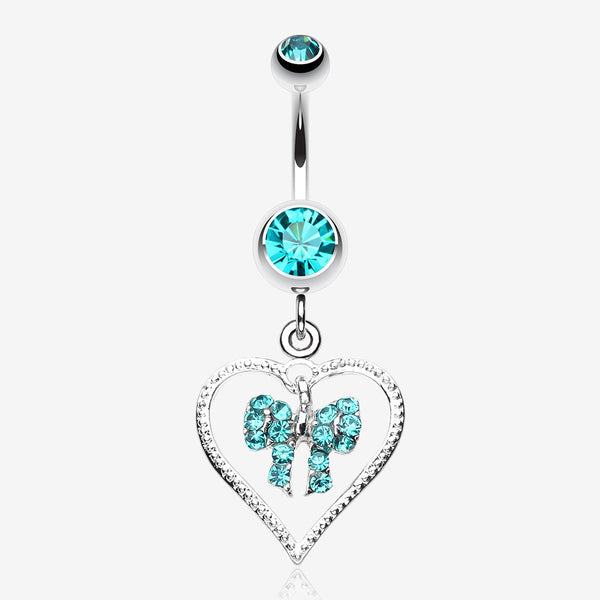 Glam Bow-Tie in Heart Belly Button Ring-Teal