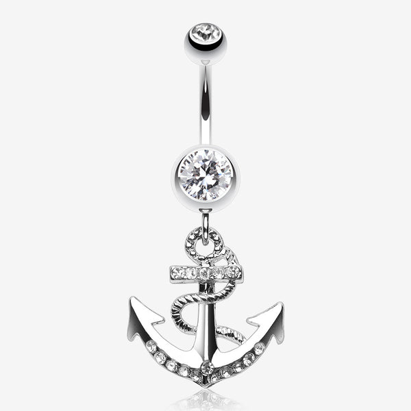 Anchor Dock Belly Button Ring-Clear Gem
