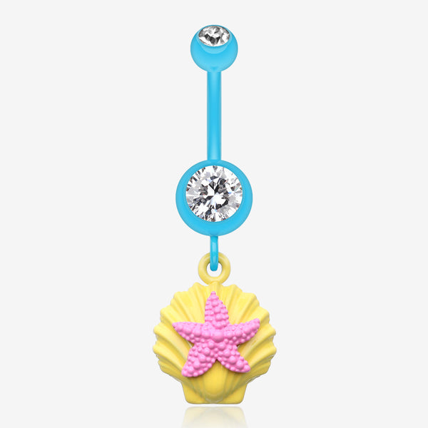 Ariel's Starfish Shell Belly Button Ring-Yellow/Clear/Pink