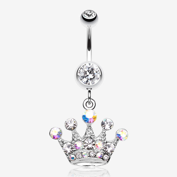 Crown Jewel Multi-Gem Belly Button Ring-Clear Gem