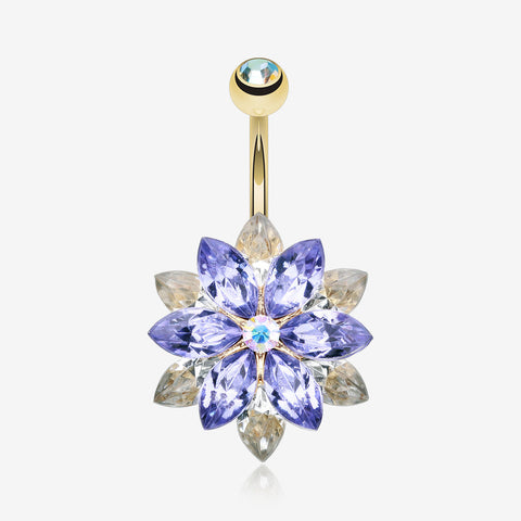 Golden Marquis Lotus Belly Button Ring-Tanzanite/Clear