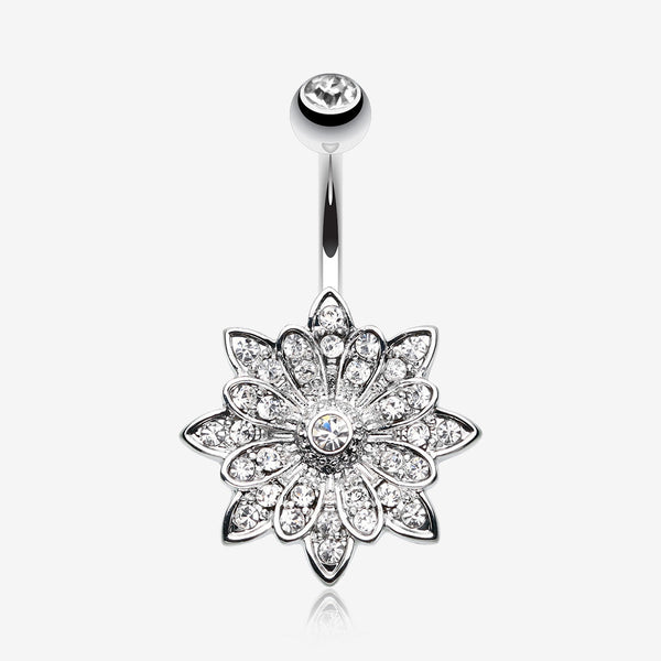 Flower Enchant Belly Button Ring -Clear Gem